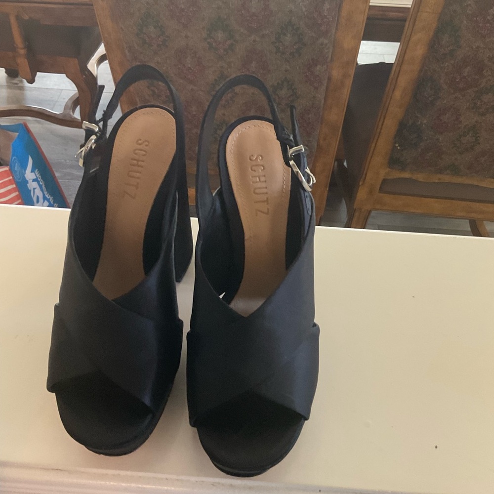 SCHUTZ Black Slingback Peep-Toe Heels